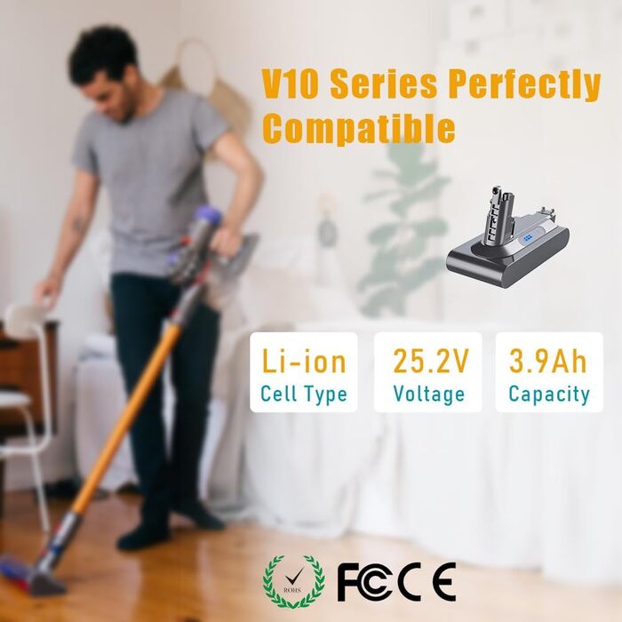 Замінний акумулятор Stanew 21.6V 4500mAh Li-ion для пилососів Dyson V8 SV10 (V10 BATTERY), з 2 фільтрами