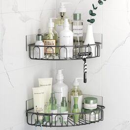 Orimade Corner Shower Shelf, Stainless Steel, Self-Adhesive Shower Shelf, No Drilling Required, for Bathroom, Home Decoration, Kitchen, 2 Pack, Grey