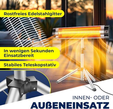 Інфрачервовий обігрівач KESSER® 2500W з пультом дистанційного керування та захисним чохлом, телескопічною стійкою, для тераси та дому
