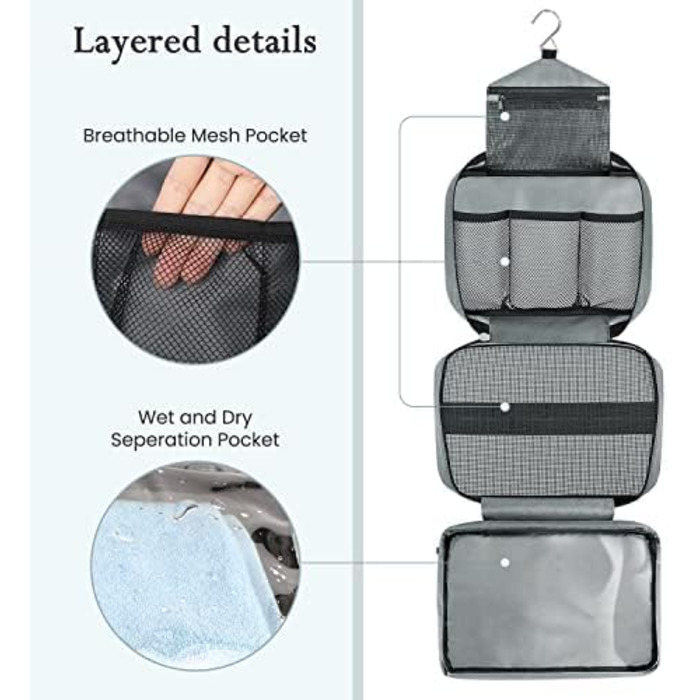 Сумка для туалетних аксесуарів Maliton: велика водонепроникна сумка-органайзер для подорожей, спорту та басейну | 4 відділення | Складана та компактна (Сірий)