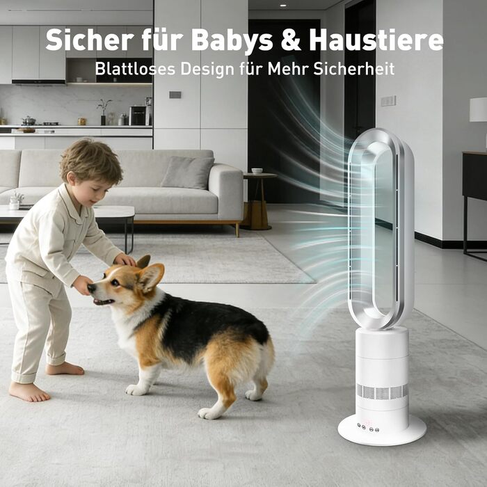 Безлопатевий вентилятор-нагрівач TP18Pro 2-в-1: охолодження та обігрів, 10 режимів охолодження, 3 режими обігріву, дистанційне та сенсорне керування, тихий та енергоефективний DC-двигун