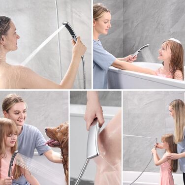 BRIGHT SHOWERS Double Shower Head Combo Set, Handheld Shower Head, Rain Shower Head, Combo with Black Face, 152.4 cm Stainless Steel Shower Hose, Chrome
