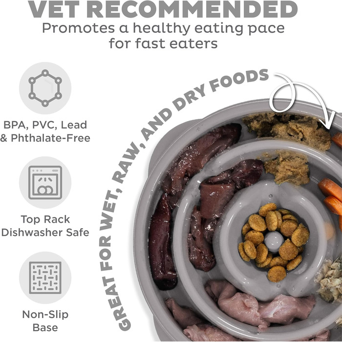 Миска для собак Outward Hound Fun Feeder M, сіра - уповільнює годування, запобігає здуття, антиковзаюча