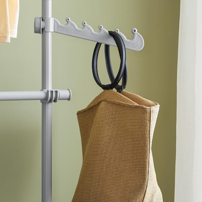 SoBuy KLS04-SCH Telescopic Clothes Rail with 5 Clothes Rails and 2 Baskets Telescopic Wardrobe System Adjustable Shelf System B (209-311) x H (200-285) cm (Light Grey)