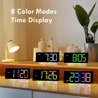 Цифровий LED будильник з RGB підсвіткою (7 кольорів), мережевий будильник з 2 сигналами, функцією Snooze, регулюванням гучності та яскравості, формат 12/24г, багатоколірний
