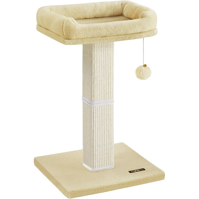 Feandrea Cat Tree, Cat Tower with 40 x 30 cm Plush Platform, Scratching Post, Cat Scratching Tree, 71 cm High, Sisal-Wrapped Scratching Post, 45 x 40 cm Base, with Plush Ball, PCA022W01 (Beige)
