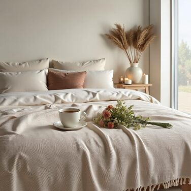 Покривало BOHORIA Tulum XXL 220x240 см, 100% бавовна, Oeko-Tex, двостороннє, для ліжка та дивана, з візерунком, сепія