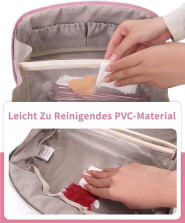 Косметичка для подорожей Wandering Nature для жінок: велика, водонепроникна, з відділенням для пензликів, рожева (патент)