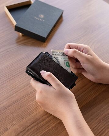Шкіряний картхолдер VULKIT для чоловіків з RFID захистом, гаманець для карт та готівки (Crazy Horse Espresso)