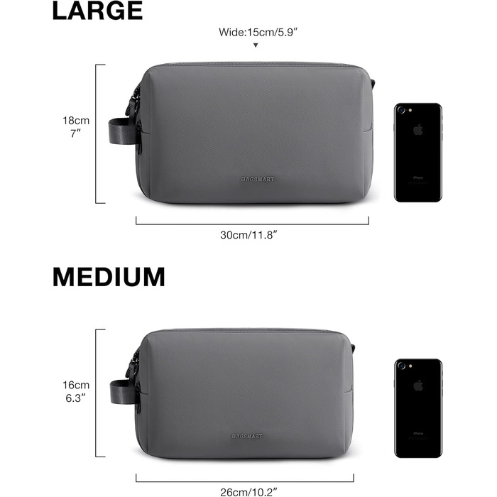 Чоловіча подорожня косметичка BAGSART з подвійною блискавкою, 5L, сіра (шкіряна фольга)