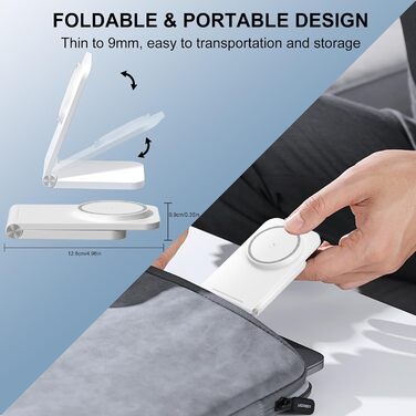 Бездротова зарядка MagSafe, складана, швидка, сумісна з iPhone 17, 16, 15, 14, 13, 12, AirPods 3/2/Pro 2/Pro (G240 White)