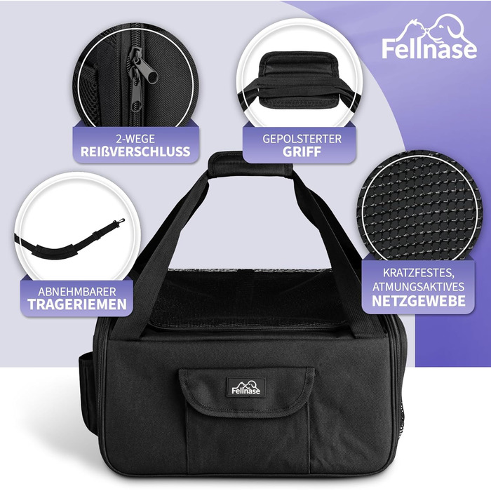 Транспортна переноска для собак та котів - зручна та складана переноска для подорожей, 40 x 34 x 25 см. Підходить для авіаперельотів та має додаткове відділення для зберігання речей