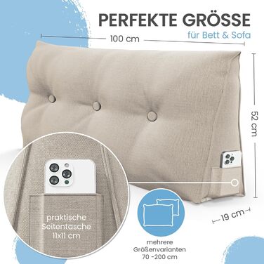 Підвалин для спини ELONEO 100 см, трикутна подушка для ліжка та дивана, знімний чохол, з кишенею, пісок