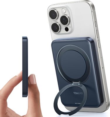 Power Bank TORRAS 5000mAh з MagSafe та кільцем для iPhone 16/15/14/13/12. Бездротовий, USB-C, чорний