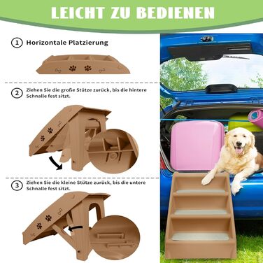 Сходинка для собак та котів SUBTLETY: розкладні сходи з 4 антиковзними сходинками, до 75 кг (колір: коричневий)