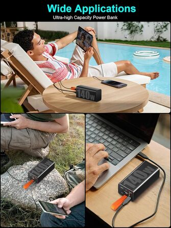 Портативний зарядний пристрій для ноутбука 140W, 70000mAh, USB-C PD 3.0, цифровий дисплей, сумісний з iPhone, Galaxy, MacBook, Dell