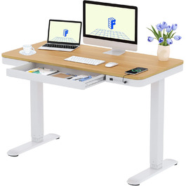 FLEXISPOT Electric Standing Desk with LED Display, Memory Function, USB Port & Drawer - 120x60cm Natural Oak