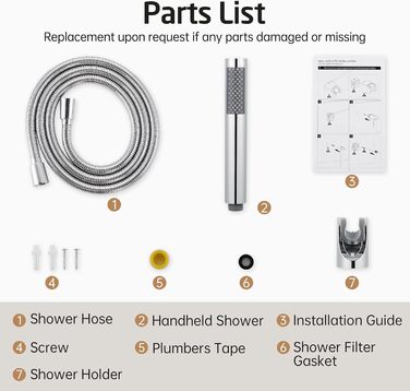 KES Handheld Shower Head Shower Head Bathroom SUS304 Shower Head with Shower Head Holder and Shower Hose Stainless Steel Brushed, LP150-BS (Polished)