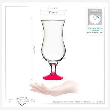 Набір келихів для коктейлів PLATINUX 6 шт, 400 мл (рожеві) - Longdrink, Hurricane, для вечірок