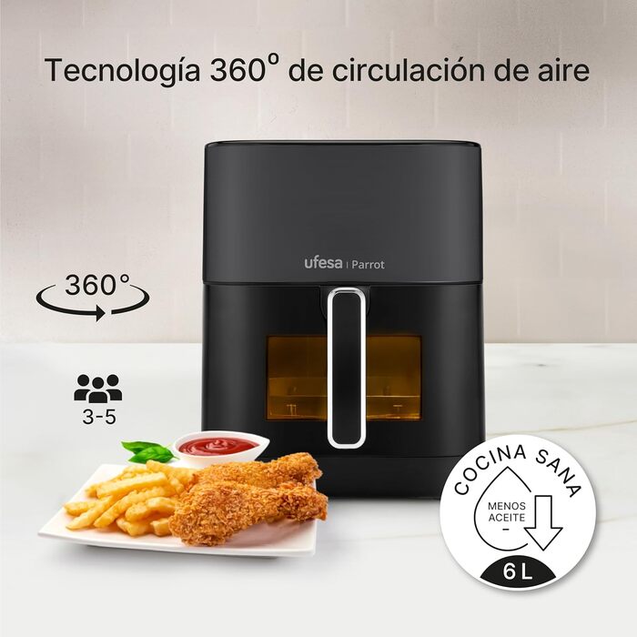 Фритюрниця Ufesa AF5000 Phantom з гарячим повітрям, 5л, Wi-Fi, App, LED-дисплей, 1500W, Amazon Exclusive
