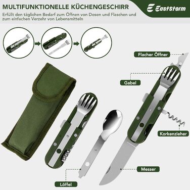 Набір кухонного приладдя для кемпінгу EASTSTORM з водонепроникним чохлом – компактний та легкий посуд для кемпінгу, відпочинку на природі, походів та альпінізму. Ідеальний набір для рюкзаків