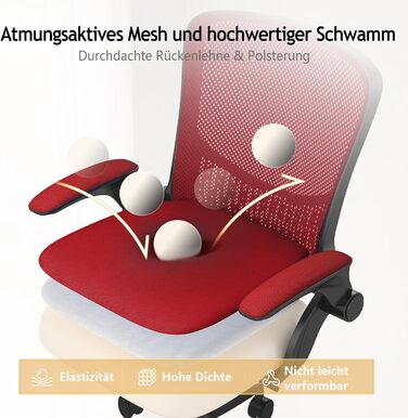 Офісний стіл Naspauluro: ергономічне крісло з сітчастою спинкою, підтримкою попереку, м'яким сидінням, регулюванням висоти. Для дому та офісу, сірий (чорний/червоний). Без підголівника.