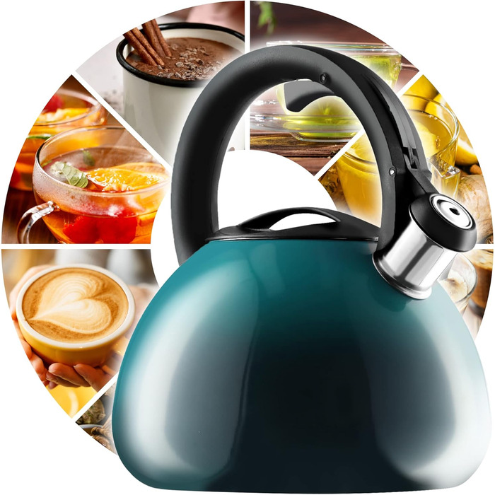 Чайник KADAX з нержавіючої сталі, 3л, з свистком, ретро-дизайн, блакитний