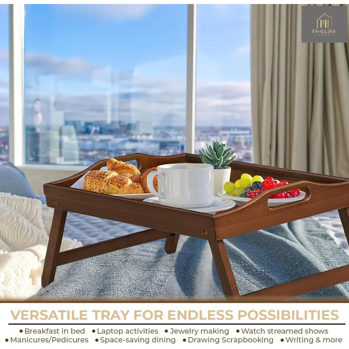 Бамбуковий піднос для сніданку Phillipa Home з 2 підставками - великий, для ноутбука 17,3 дюйма, їжі та напоїв
