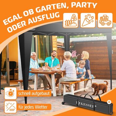 KESSER® Gazebo Folding Gazebo Lighting | Pop-Up Garden Gazebo Adjustable Height Stable Waterproof Winterproof | Party Tent Event Tent UV Protection 50+ incl. Remote Control & Bag (3x3m, Black / Black)
