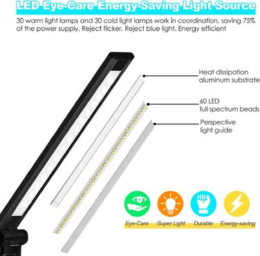 Настільна LED лампа BIENSER 20W з бездротовою зарядкою та USB-портом, 10 рівнів яскравості, 5 режимів світла, таймером та функцією пам'яті, чорна