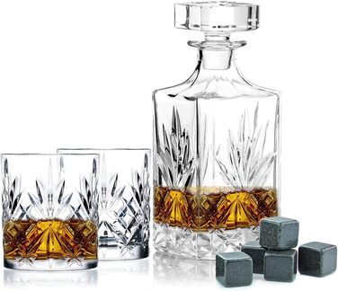 Набір подарунковий віскі: декантер 750 мл, 2 келихи, камені для віскі, дерев'яна коробка | Для чоловіків
