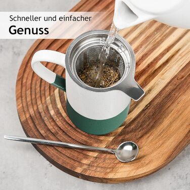 Набір чашок для чаю Miamio 2 шт по 500 мл з кришкою та ситом, керамічні чайники з чайним ситом та ложкою для заварювання листового чаю, подарунок для жінок, безпечні для мікрохвильової печі та посудомийної машини (Темно-зелений)