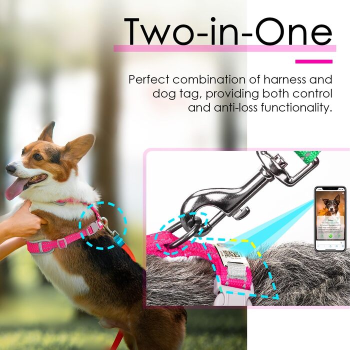 М'який нашийник для собак та котів ThinkPet з QR-кодом, світловідбиваючий, дихаючий, без застібок, блакитно-зелений (L, Рожевий)