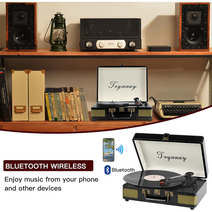 Програвач вінілових платівок Bluetooth дерев'яний з регульованим противагом, 33/45 об/хв, для платівок 7/10/12 дюймів, Hi-Fi звук