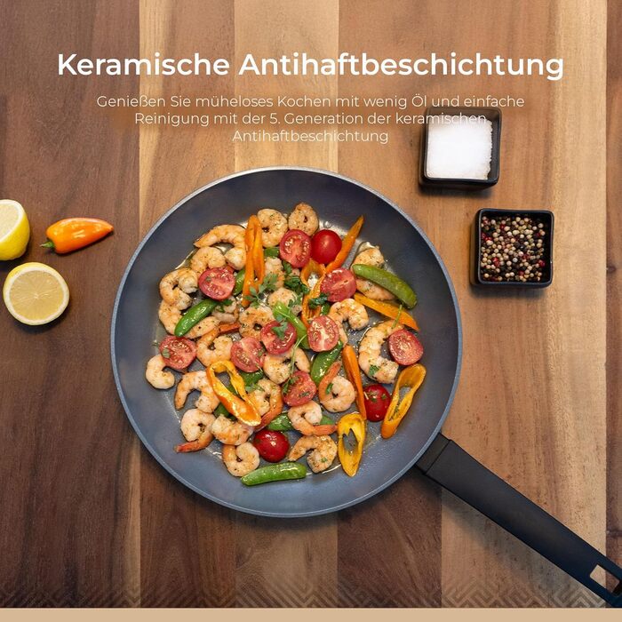 Набір сковорідок Be Living Delight 4 шт. (20/24/28 см + вок 28 см з кришкою), антипригарне покриття з кераміки, для індукційних плит, без PTFE та PFOA, чорний