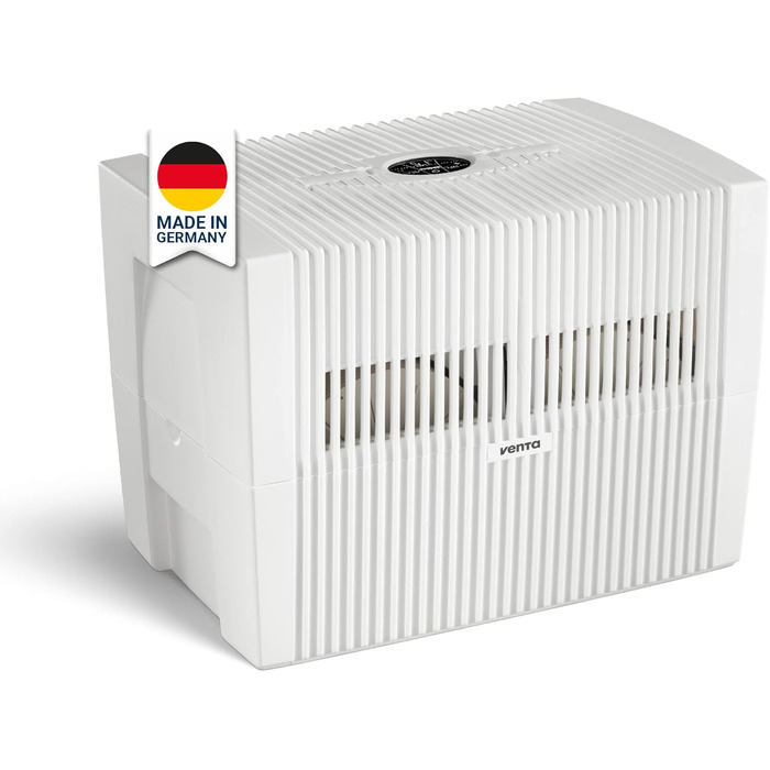 Зволожувач повітря Venta Luftbefeuchter LW25 Comfort Plus: тиха робота 24 дБ(A), енергоефективний, холодний зволоження без фільтрів, 7 л резервуар, до 45 м², автоматичний та Sleep-режим, функція ароматерапії Brillanweiß