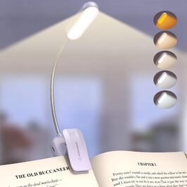 Світлодіодна лампа для читання Glocusent з прищіпкою, 20 LED, USB-аккумулятор, 5 режимів кольорової температури та регулювання яскравості, гнучка на 360°, лавандова