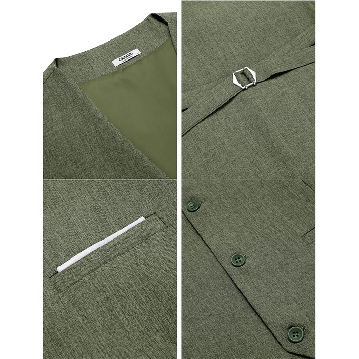 Жилет чоловічий костюмний COOFANDY з кишенями, V-подібний виріз, для весілля та ділових зустрічей (Оливковий, XXL)