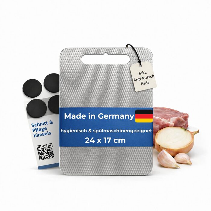 Обрізна дошка з нержавіючої сталі 30x21 см, Made in Germany, гігієнічна поверхня, протиковзкі силіконові ніжки, підходить для посудомийки