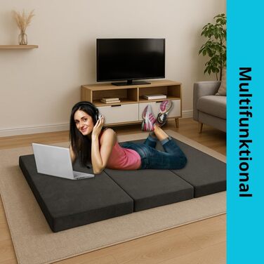 Складний матрац FORTISLINE 200x70x10 см для гостей та кемпінгу, три секції, середня жорсткість H2, знімний чохол, складаний, поролоновий, сірий, для дорослих