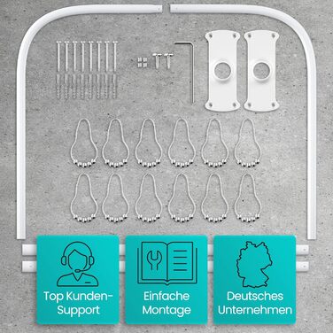 Штанга для душу без свердління з 12 кільцями - телескопічна сталева штанга 120-215 см для ванни та душу (біла)