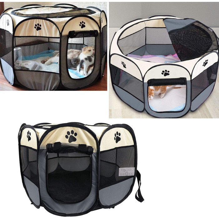 Кізочок Coolty: портативний вольєр для собак, котів та дрібних тварин, 91x91x58 см (бежевий + сірий)