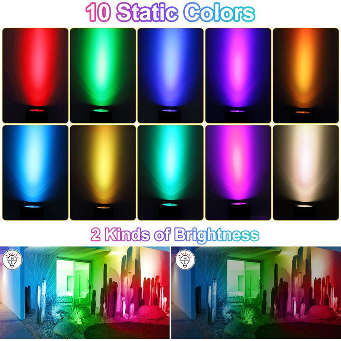 CLY Solar Lights for Outdoors, Solar Spotlights RGB Garden Lights with Remote Control IP66 Waterproof 10 Colors 30 Dynamic Modes Timer Garden Lighting for Gardens Path Christmas Decoration 6 Pack