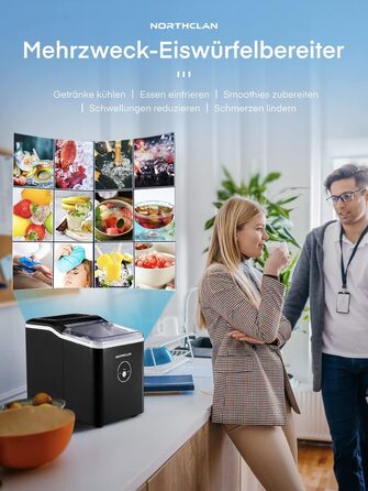 NORTHCLAN Ice Maker - 14kg Daily Production, 6-Minute Cycle, Quiet Operation, 2L Water Tank, 1.5kg Storage, Infrared Sensor, Black