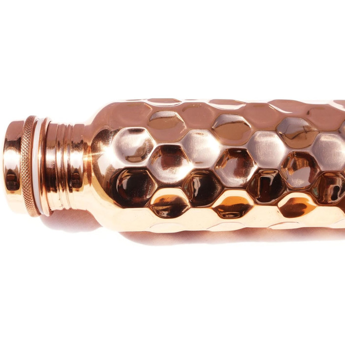 Copper water bottle with diamond cut design, leak-proof, Ayurvedic drinking vessel, copper flask for sports, gym, outdoor activities, yoga