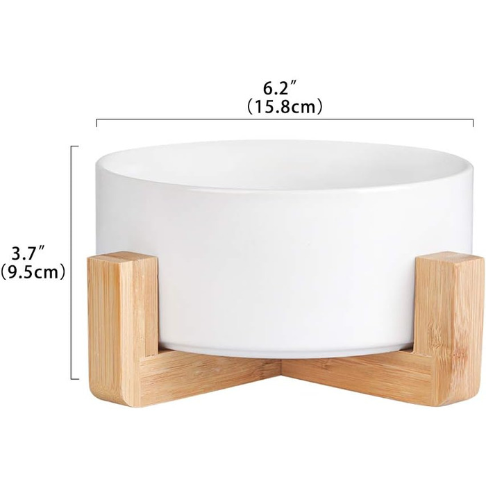 Керамічна миска для корму для собак та котів з дерев'яною підставкою, 850 мл, білий колір