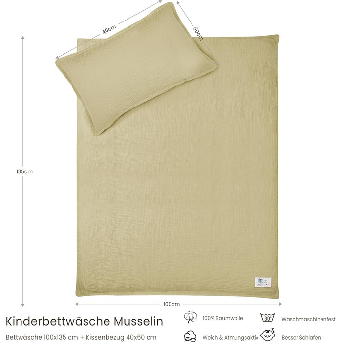 Комплект постільної білизни Lulumoon для дитячого ліжечка 100x135 см: простирадло 100x135 + наволочка 40x60 см з бавовни Oeko-TEX Standard – легка та комфортна постільна білизна для малюків (муслін-веселка, 100x135 см + 40x60 см)