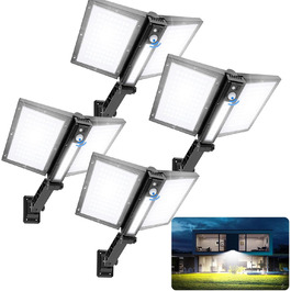 Streetlight Spotlight Path Light Wall Light with Motion Sensor 200W Solar Street Lamp 180LED Solar Lights with Remote Control, 6500K Outdoor Spotlight for Garden Hotel Yard Garage, Pack of 2 (4 Pieces)
