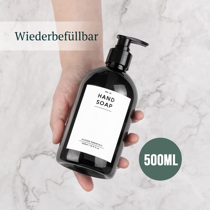 MONOKO Набір з 4 дозатори для мила, 500 мл, чорний, пластик, для душу та миття рук
