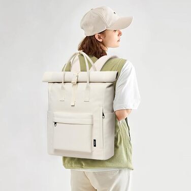 KALIDI Backpack Women's Backpack Men's Daypack with Laptop Compartment, Unisex Modern Rolltop Backpack Daypack, Waterproof School Backpack, Casual Backpack School Leisure Uni Work (Beige)